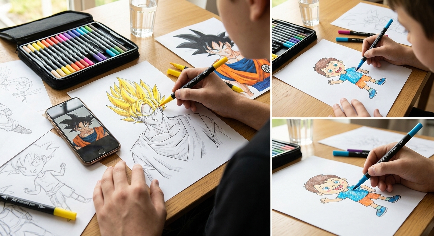 Dibujos estilo anime coloreados con marcadores BRILL
